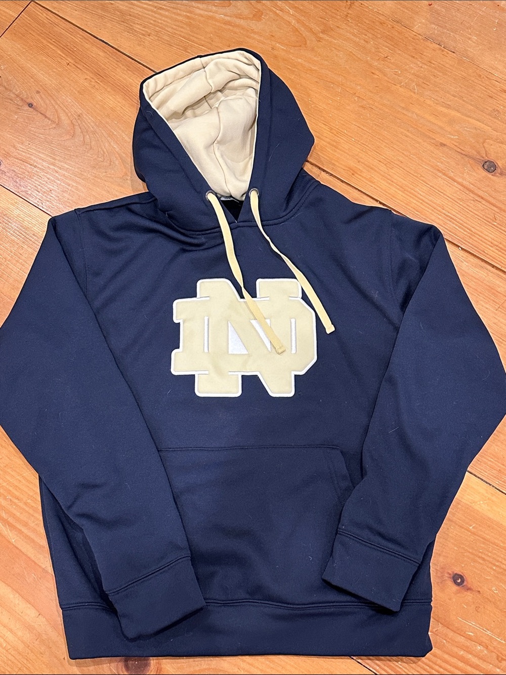 Stadium Athletics Navy Hoodie with Cream Logo & Lined Hood
